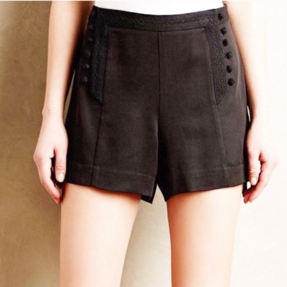 Anthropologie Elevenses Black Embroidered Shorts